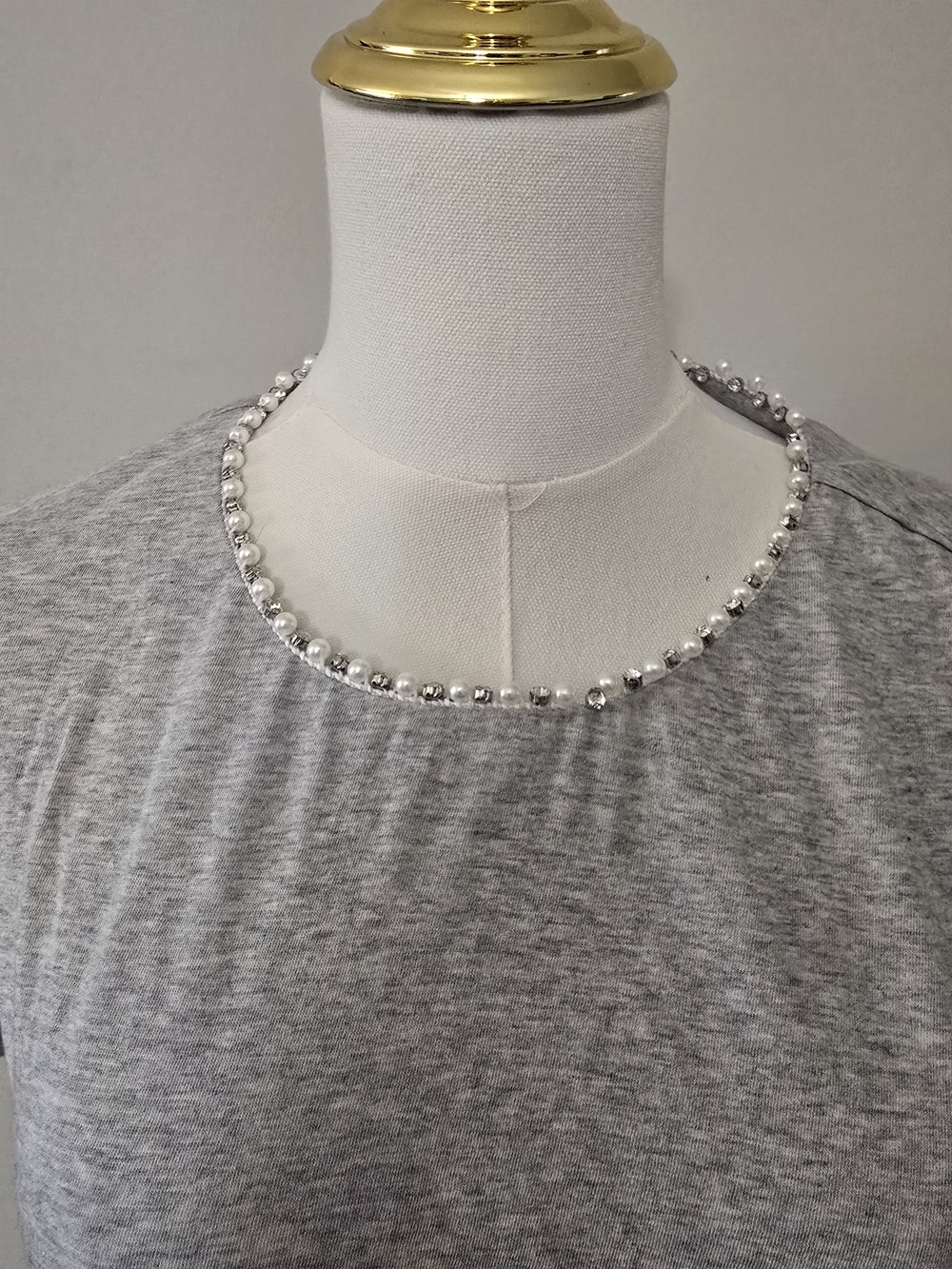 J. Crew Gray Short Sleeve Tee with Beaded Neckline NWT - Picture 2 of 4
